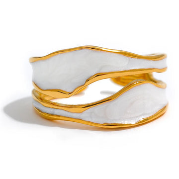 Bague Ouverte Émail Blanc Élégante