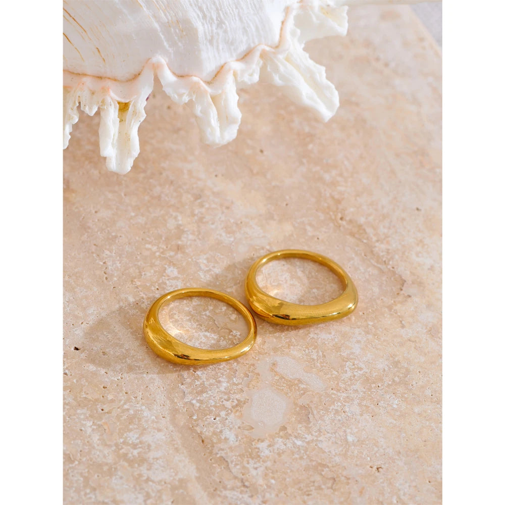 Yhpup deux Styles même série minimaliste Unique en acier inoxydable Chic texturé bague dorée 18K PVD plaqué japon bijoux exquis