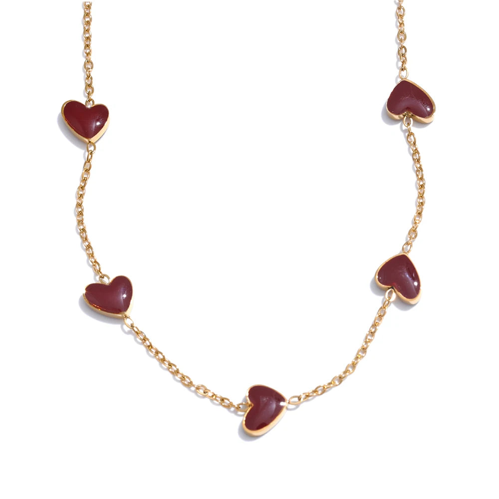 Collier Chic en Émail Rouge Cœur Raffiné et Élégant