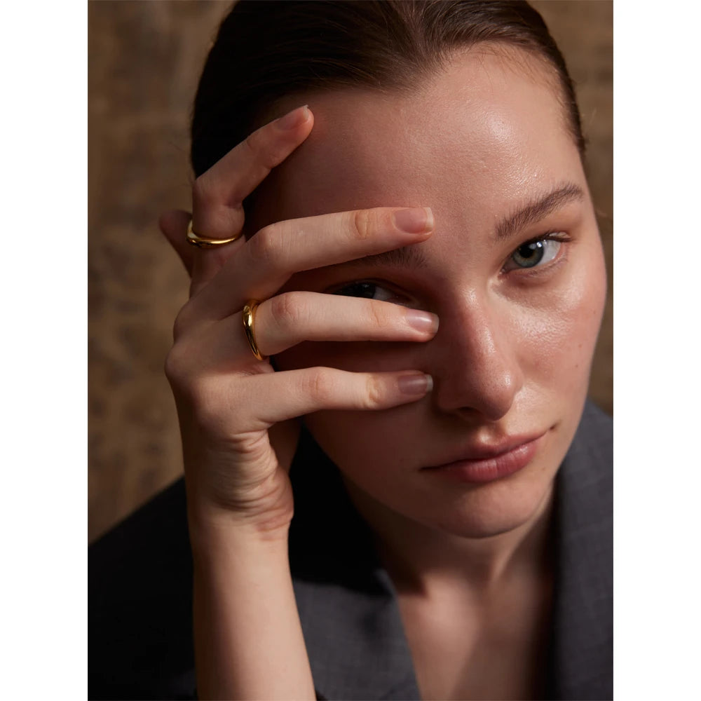 Yhpup deux Styles même série minimaliste Unique en acier inoxydable Chic texturé bague dorée 18K PVD plaqué japon bijoux exquis