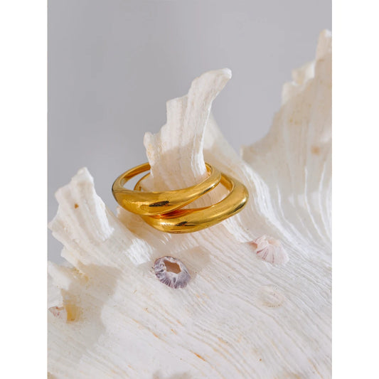 Yhpup deux Styles même série minimaliste Unique en acier inoxydable Chic texturé bague dorée 18K PVD plaqué japon bijoux exquis