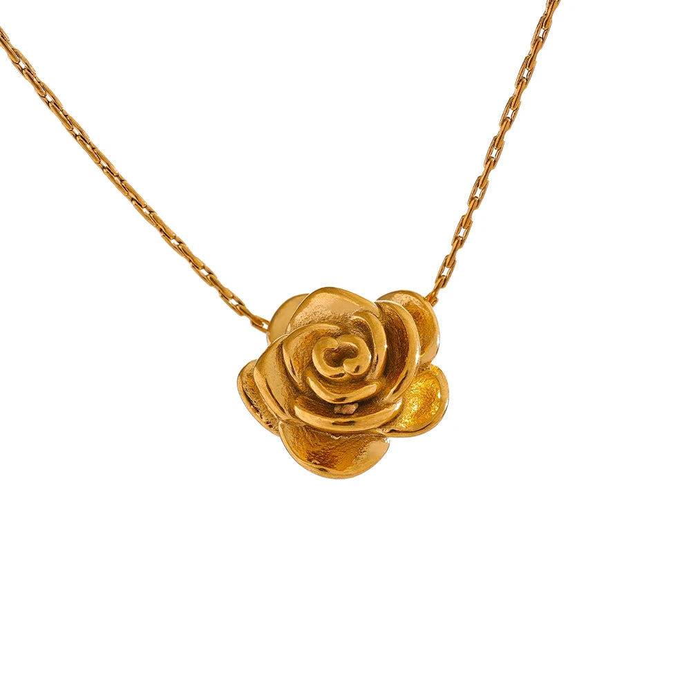 Collier Élégant Fleur Dorée Stéréoscopique