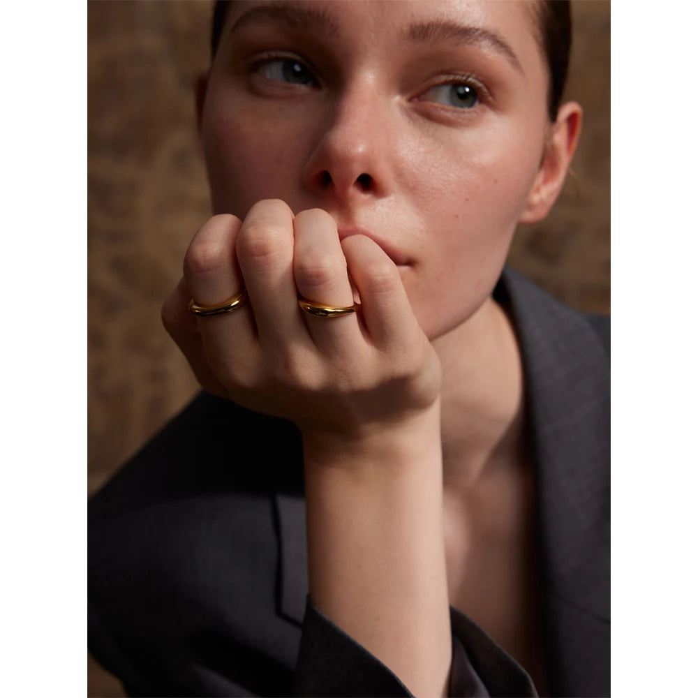 Yhpup deux Styles même série minimaliste Unique en acier inoxydable Chic texturé bague dorée 18K PVD plaqué japon bijoux exquis