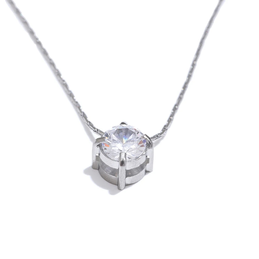 Yhpup coréen Chic acier inoxydable brillant zircon cubique moulé délicat collier pendentif pour les femmes quotidien étanche bijoux de base